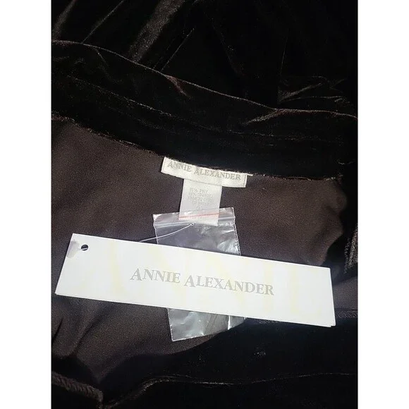 Annie Alexander Brown Velvet Button Up Shirt Dress L Stretchy Fall Thanksgiving - Picture 4 of 5